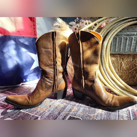 Brown Leather Cowboy Boots - Picture 2 of 9